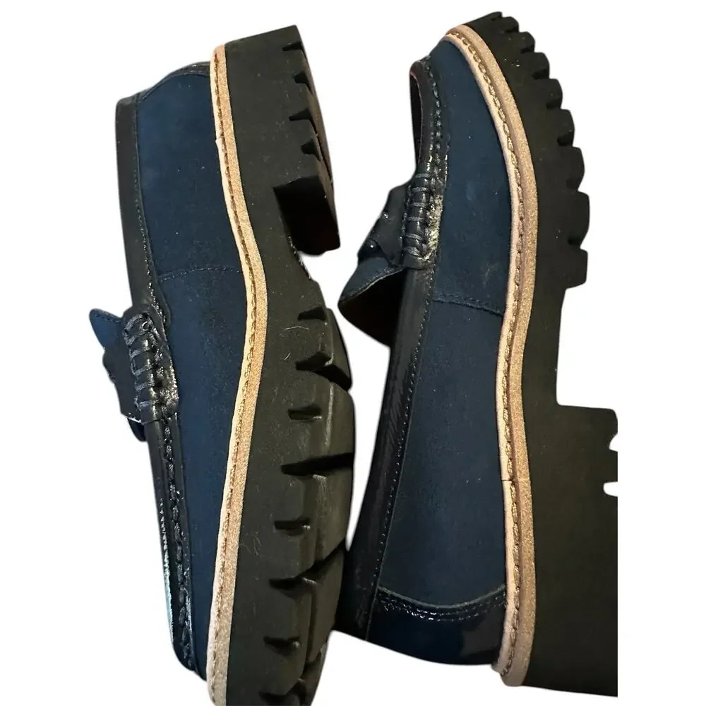 DONALD PLINER women's suede loafer color blue with black buckle size 7M EUC